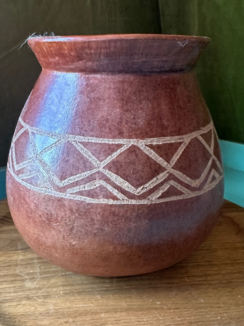 Handcrafted Brown Carved Geometric Vase